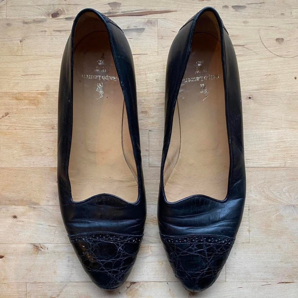 Vintage Ralph Lauren Black Leather Ballet Flats Size 8.5